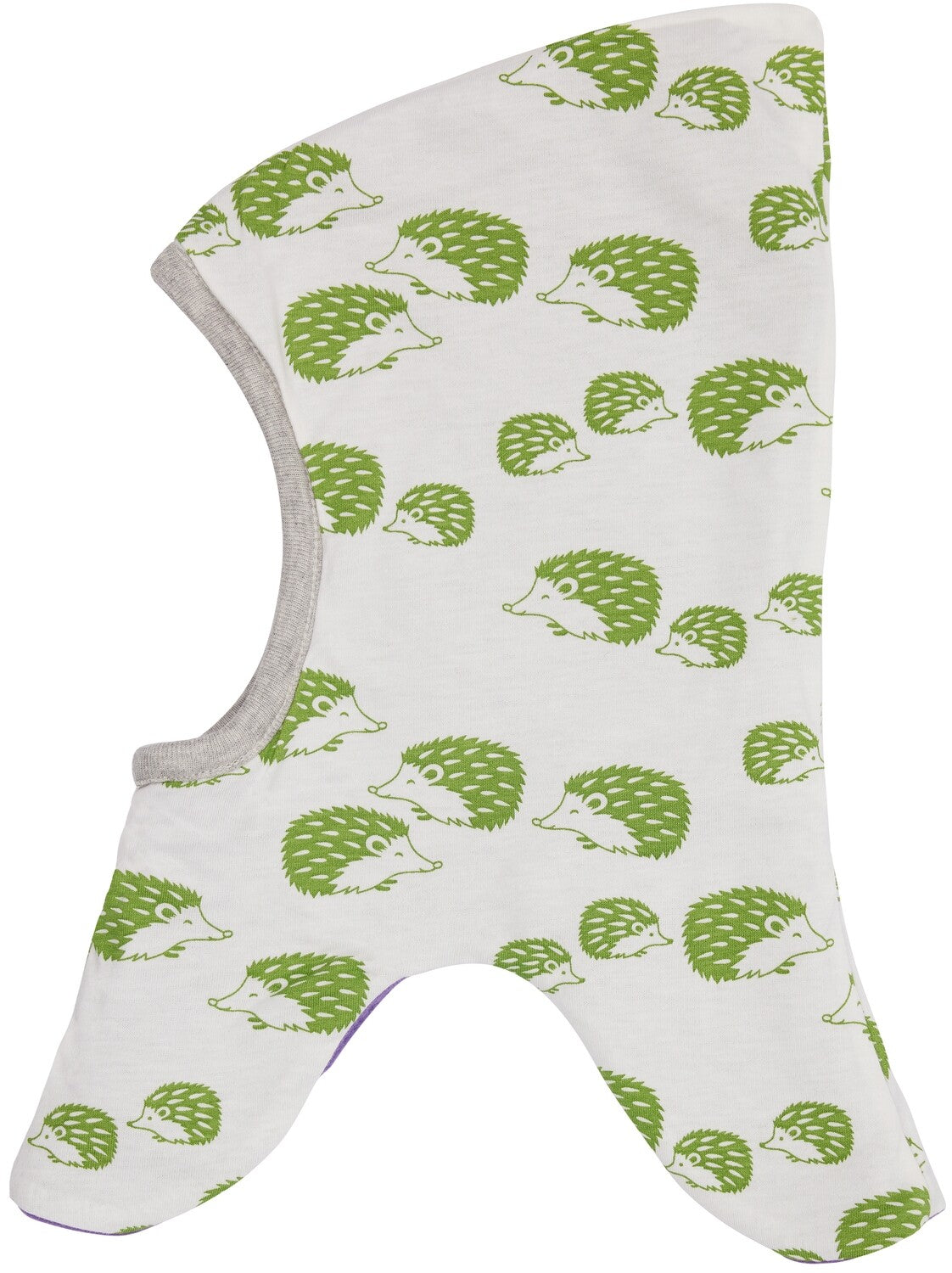 Vaikiška dvipusė kepurė-šalmukas "Fleece Bottle" violetinė/ežiukų rašto. Rudeniui/pavasariui.