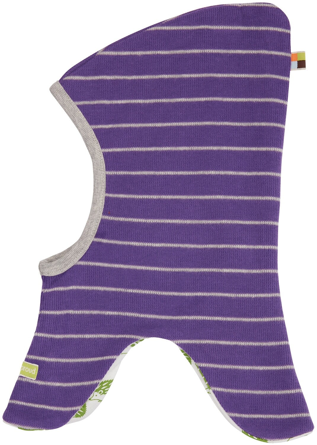 Vaikiška dvipusė kepurė-šalmukas "Fleece Bottle" tamsiai violetinė, dryžuota. Rudeniui/pavasariui.