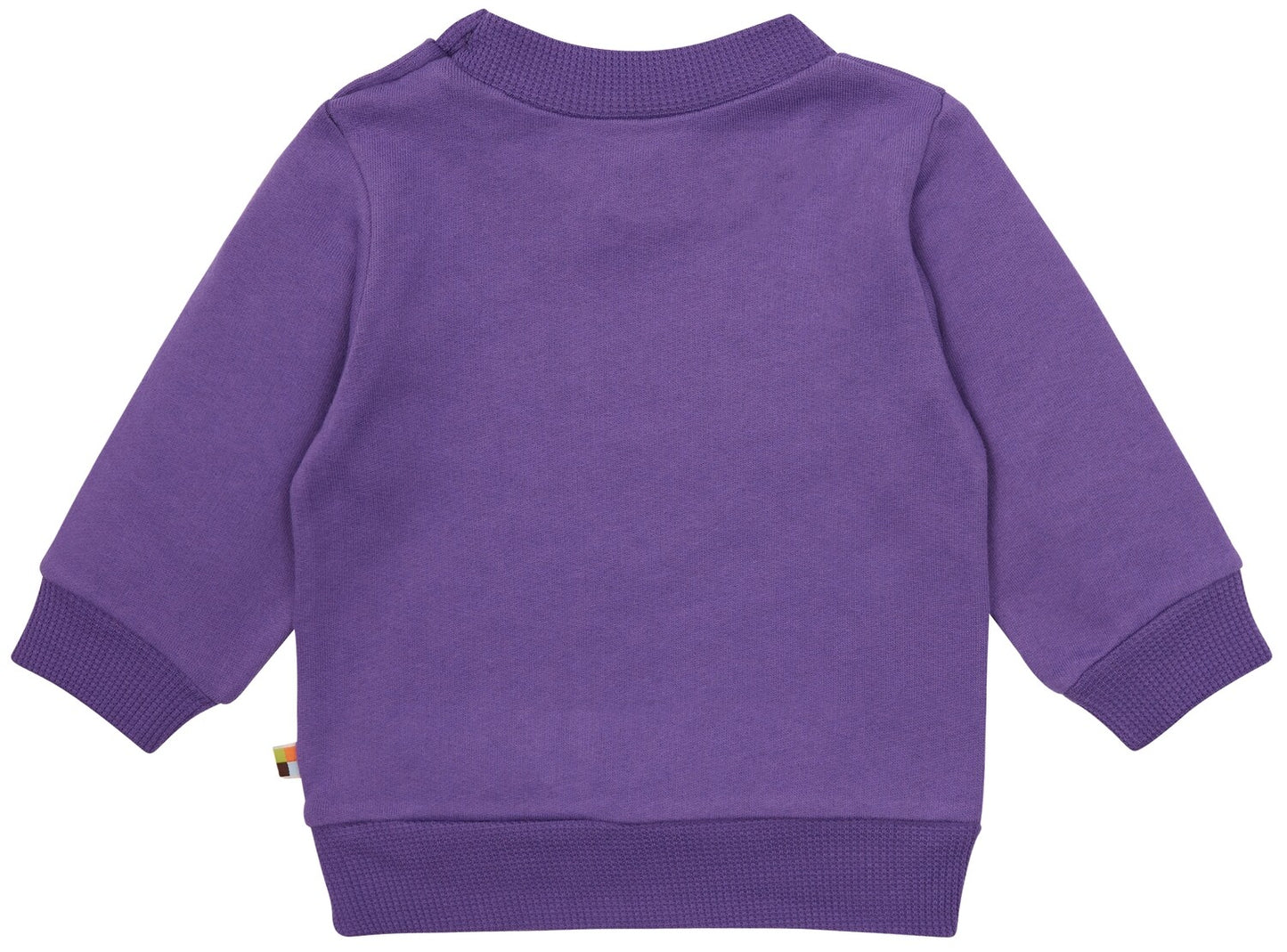 Violetinis vaikiškas nertinis susegamas sagomis ant peties. Organinė medvilnė.